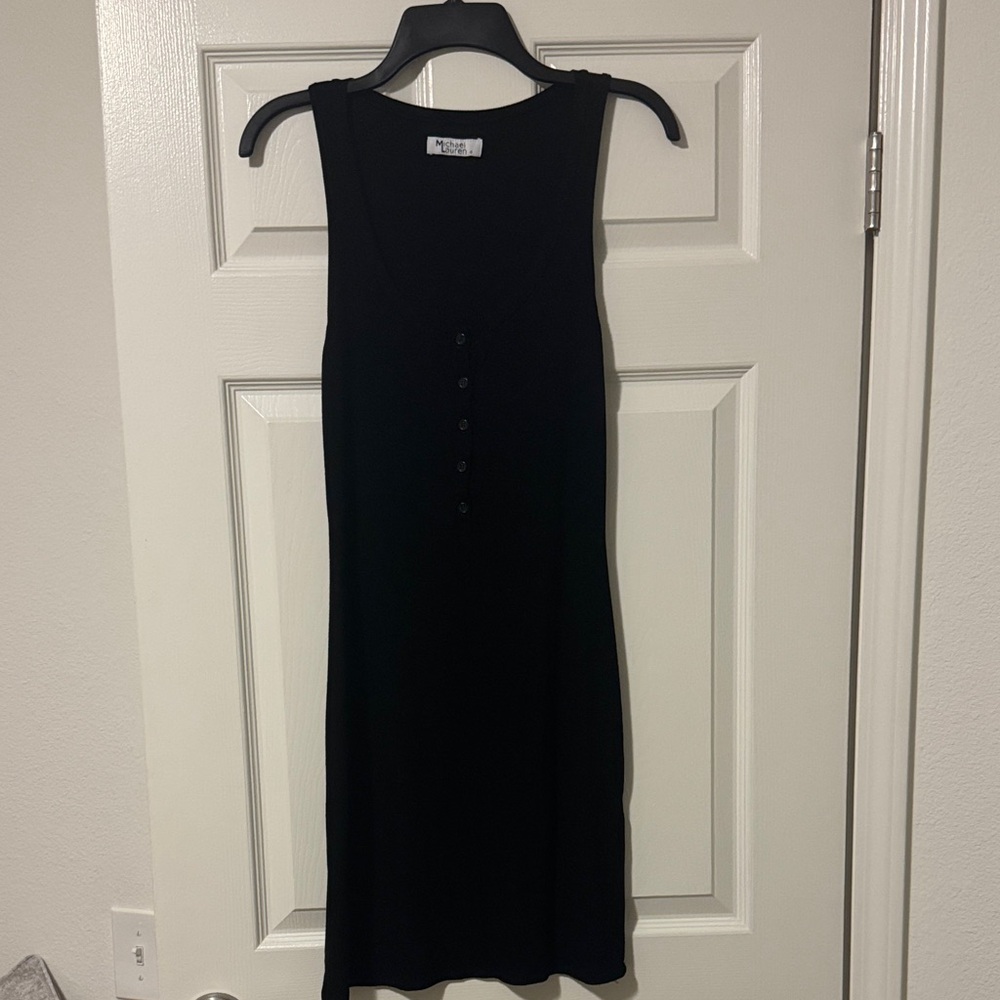 Michael Lauren Ribbed Black Sleeveless Midi Dress